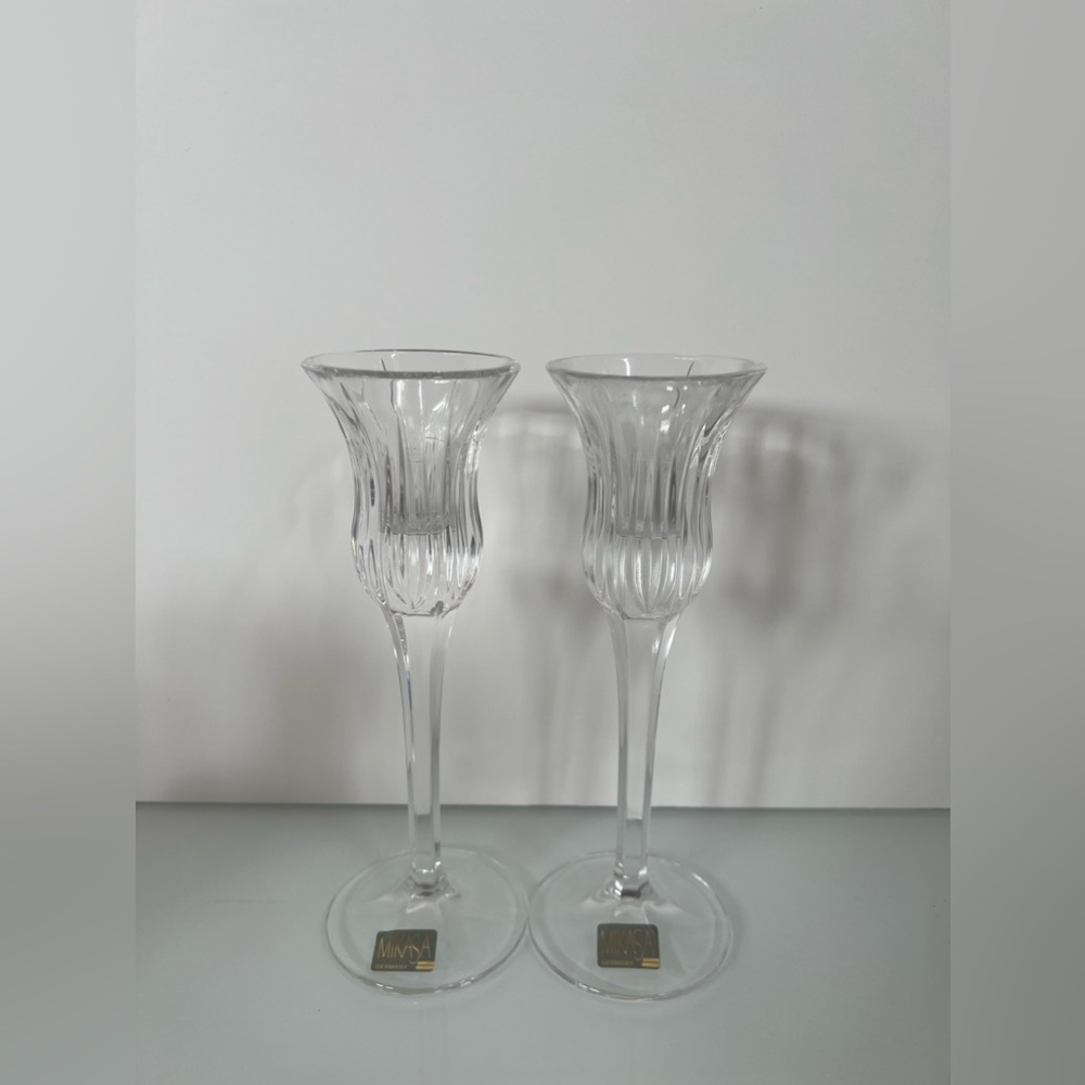 2 Mikasa Crystal Icicles 8-inch Taper Candlestick Holders Made in Germany